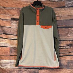 Eddie Bauer TXL Chutes Fleece Snap Mock Neck Pullover Green Tan Orange Tall XL